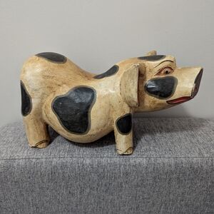 Market pig. Folk Art. Vintage. 12 inches long and 6 inches high. Spotted. GUC.
